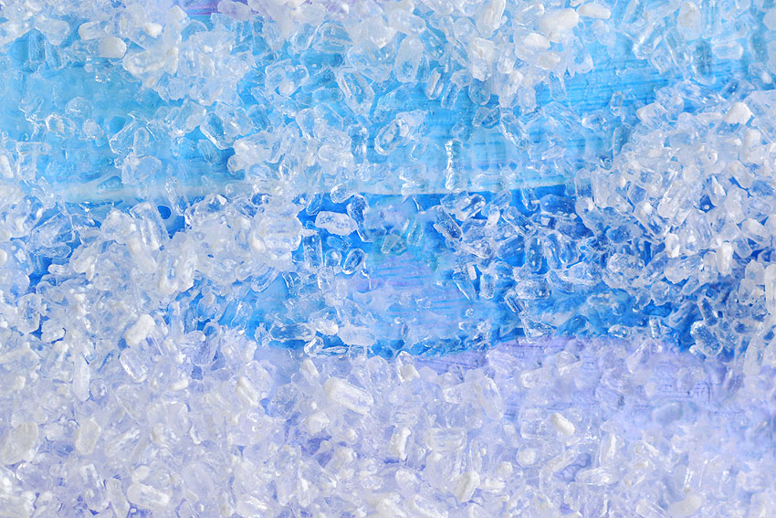 Closeup on an icy looking winter painting