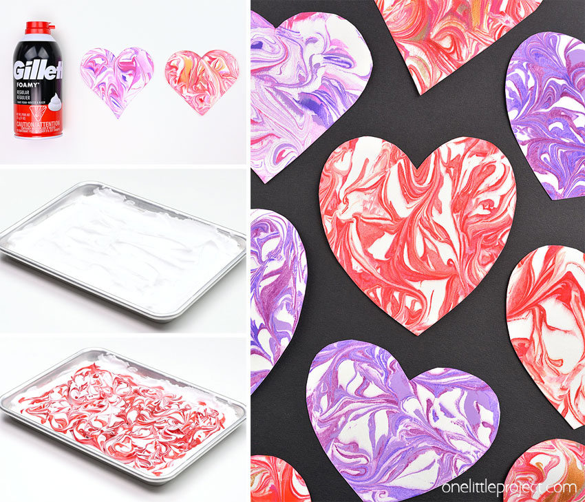 How to make marbled paper shaving cream hearts