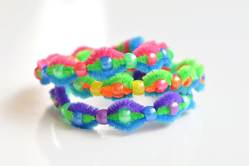 Group of pipe cleaner bracelets with beads