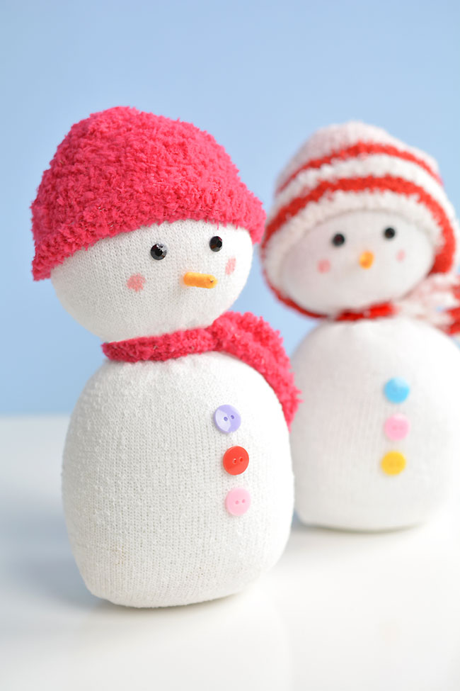 Rice sock snowman with a pink hat