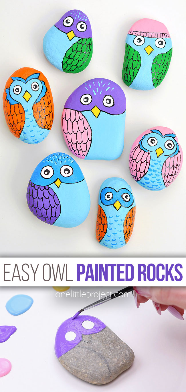 Beginner owl rock painting
