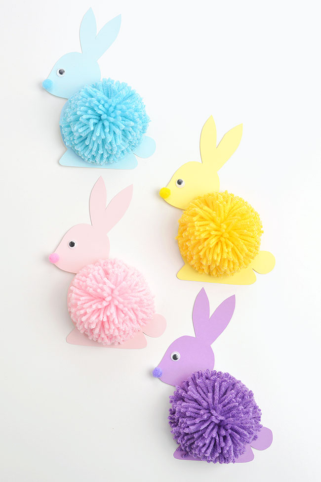 Pom pom bunnies in pastel Easter colours