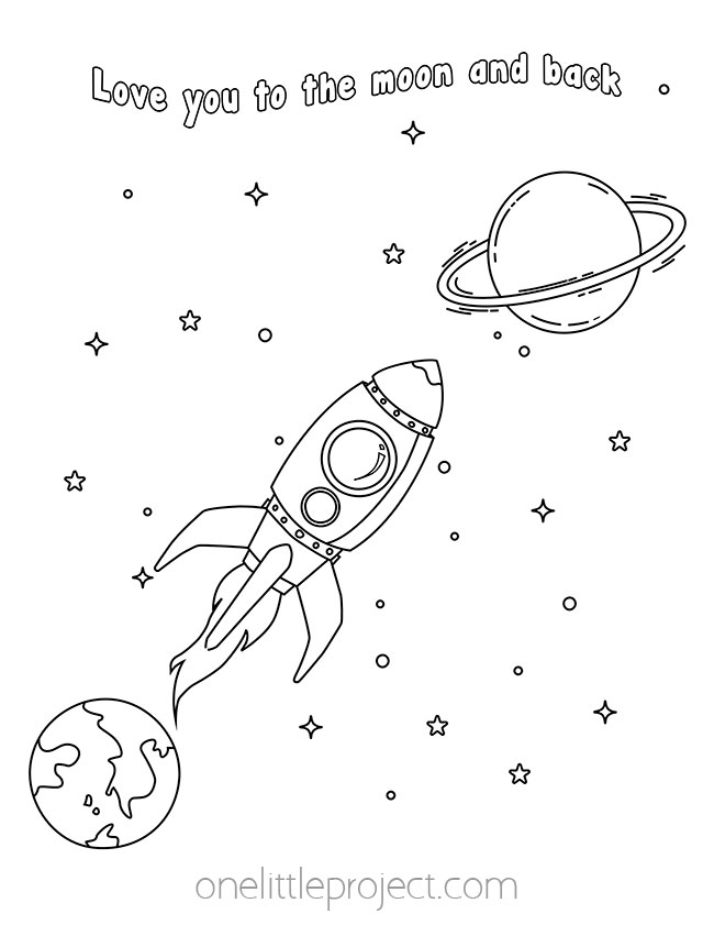Love you to the moon and back - Valentine's Day Coloring Pages