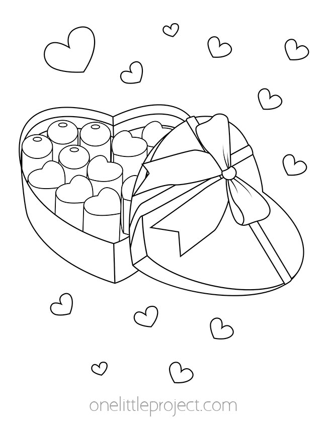 Chocolate box - Valentines Day Coloring Sheets
