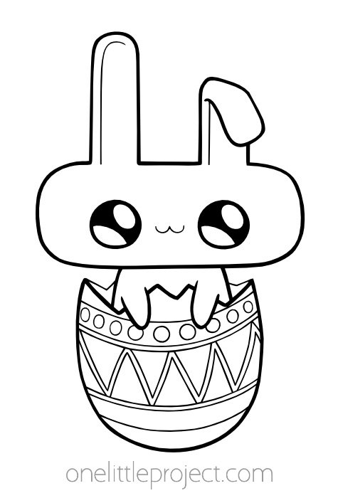 Outline drawing of a bunny in an Easter egg