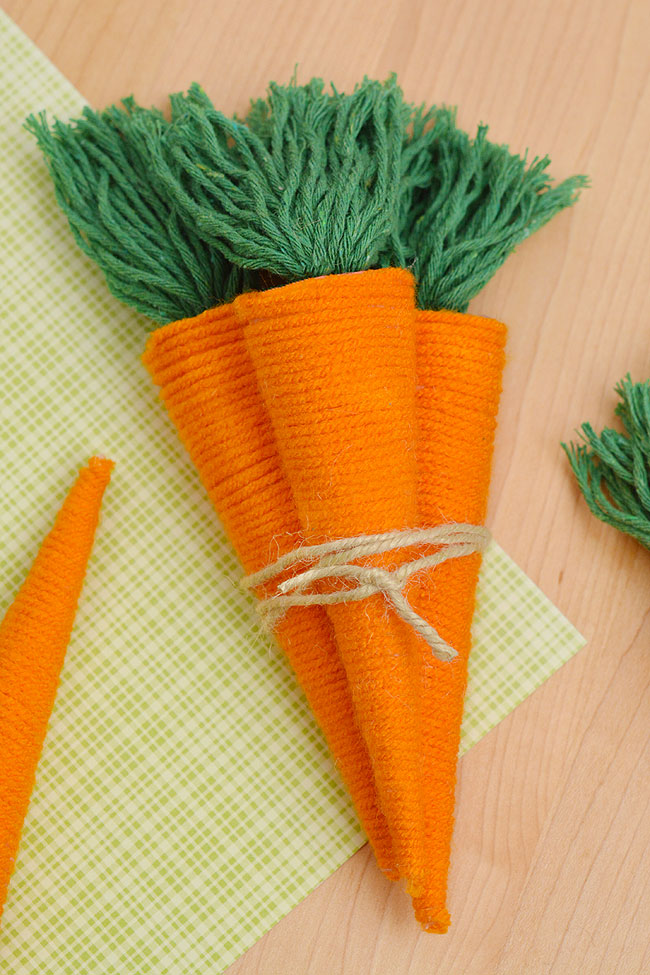 Carrot crafts bundled together with twine