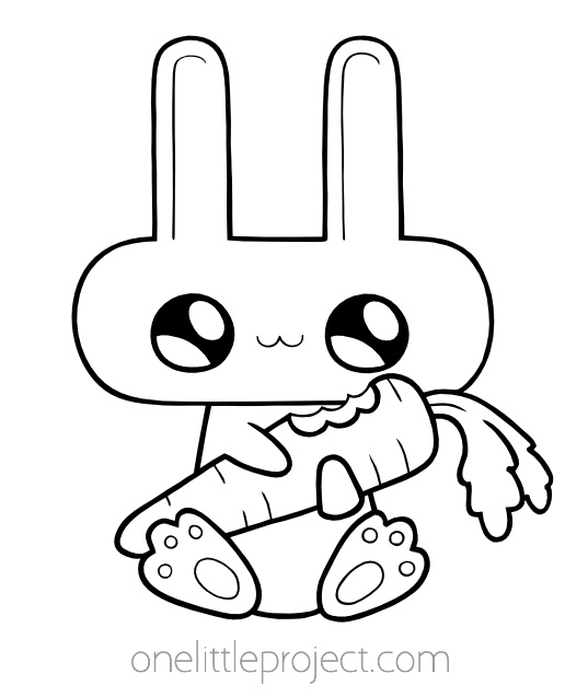 Outline drawing of a bunny holding a carrot