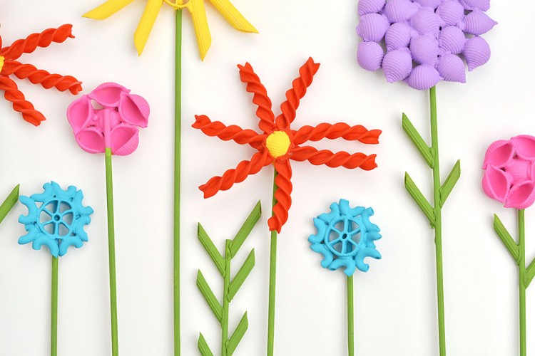 Painted pasta flower craft for kids