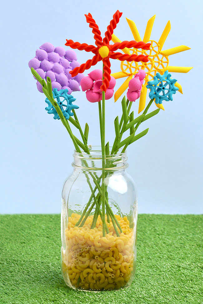 Pasta flower bouquet in a mason jar vase