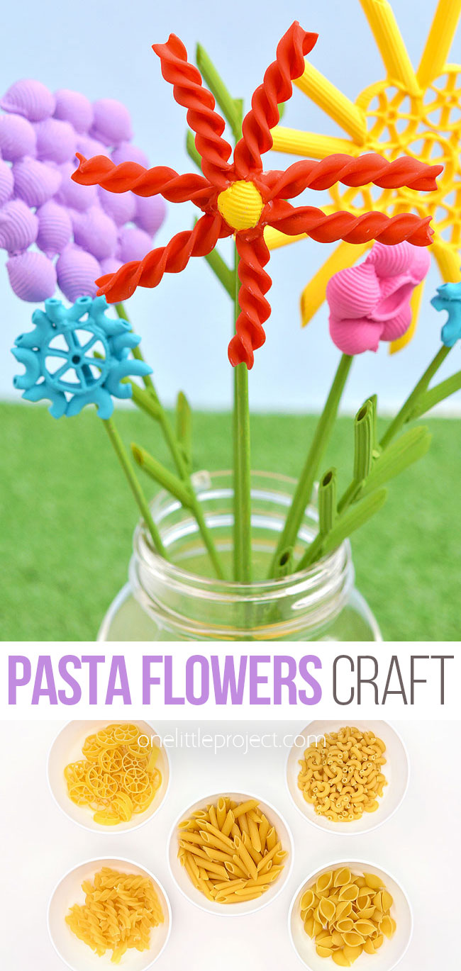 Easy flower craft using dried pasta