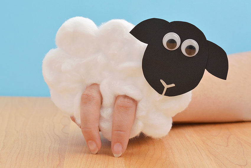 Sheep puppet with finger holes