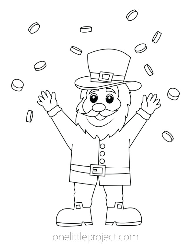 Leprechaun celebrating the gold coins he found at the end of the rainbow