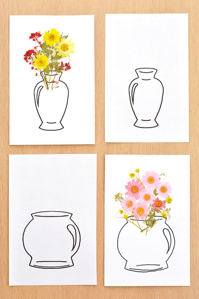 Flower vase templates used to make homemade cards