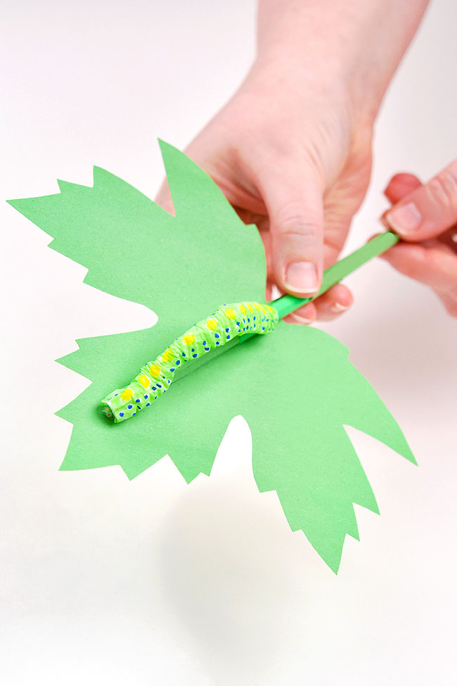 Moving caterpillar on a leaf craft
