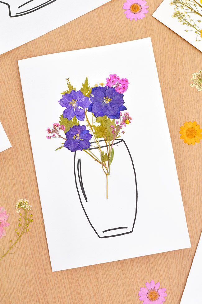Dried flowers on the front of a handmade card