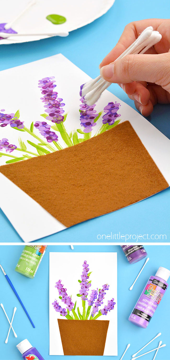 Paint a flower using a bundle of cotton swabs