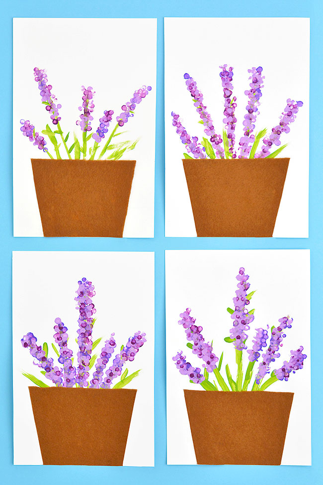 Four different q-tip lavender paintings