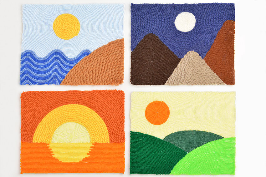 Four landscape scenery yarn paintings