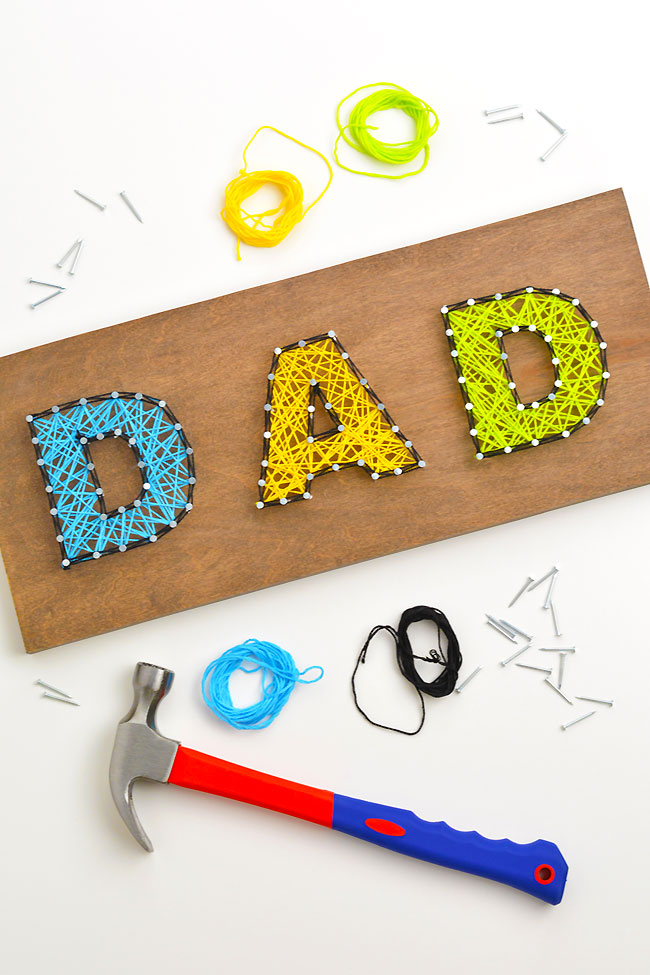 Father's Day string art craft with the supplies to make it