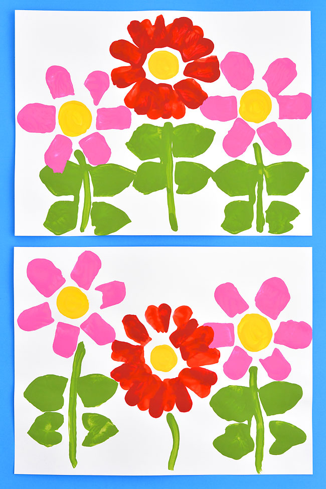 Two versions of flower painting for kids