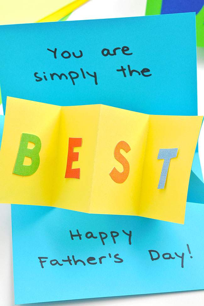 Closeup on the inside of a DIY Happy Father's Day pop-up card