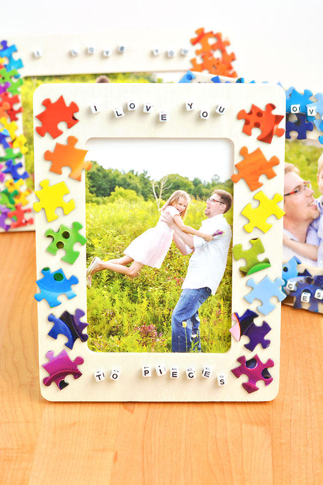 Love you to pieces puzzle piece picture frame for Father's Day