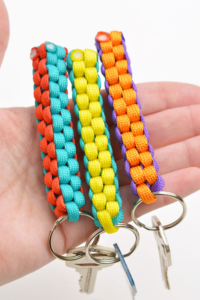 Colorful DIY paracord keychains