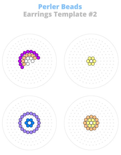 Three Perler bead earring patterns on a round pegboard