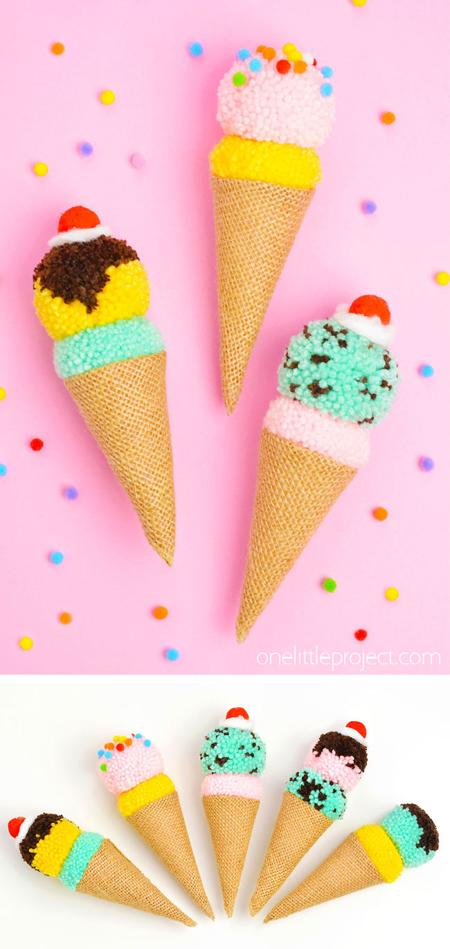 Cute pom pom ice cream cones