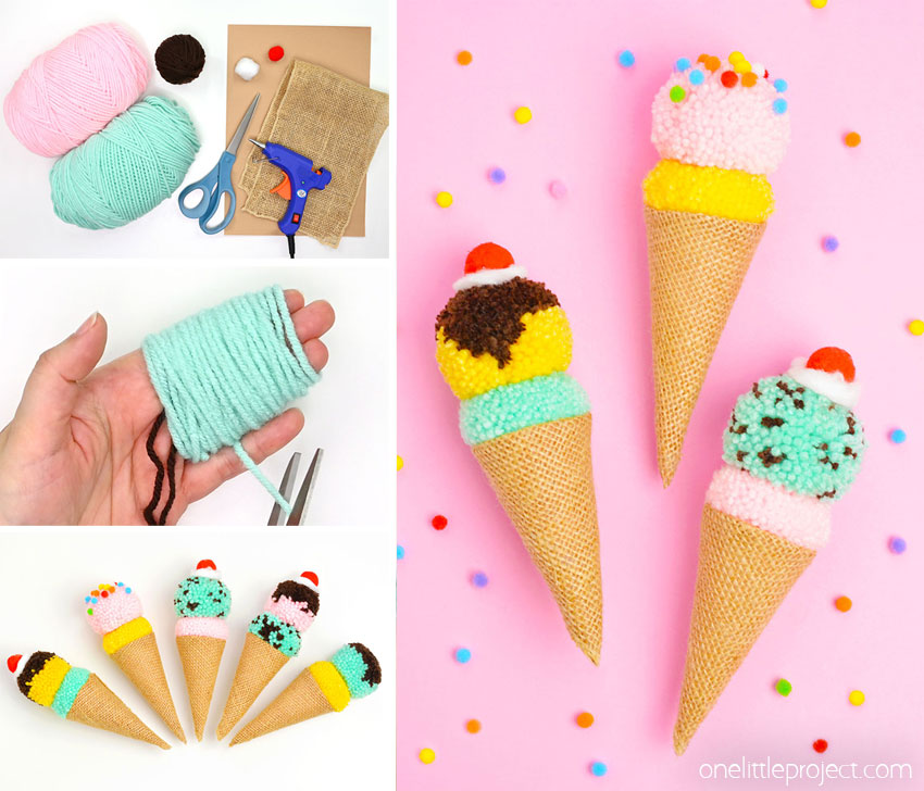 How to make pom pom ice cream cones