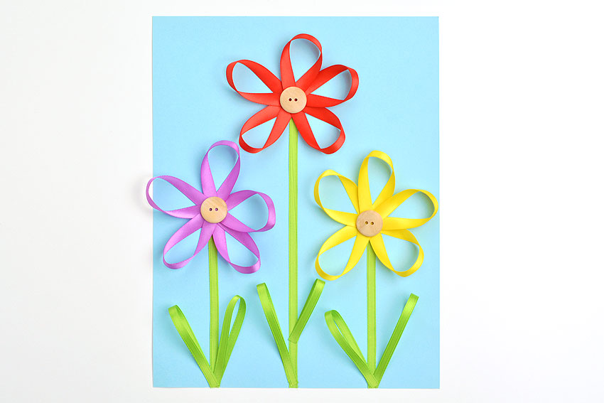 Colorful Ribbon Flower Craft for Kids - Toddler Approved