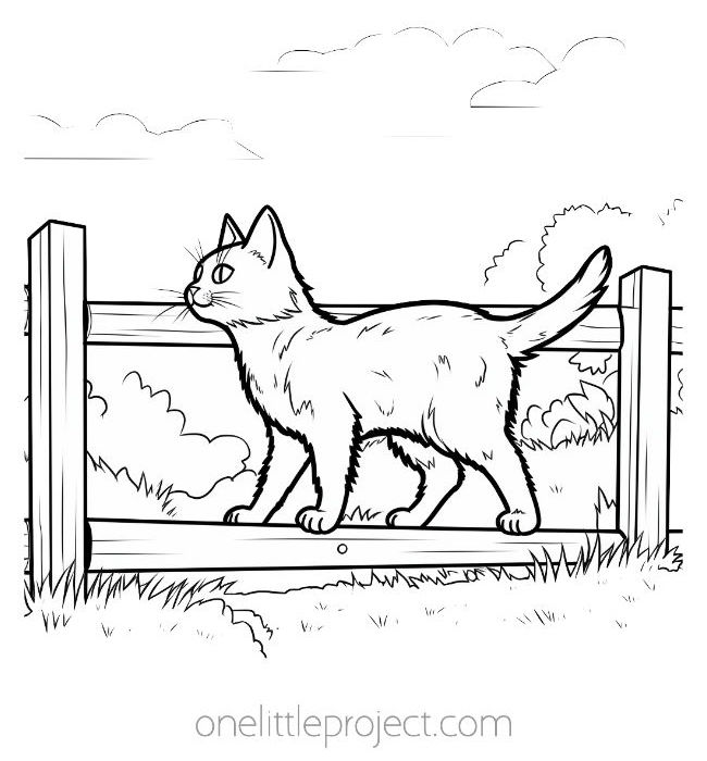 Barn cat adventuring outside coloring page