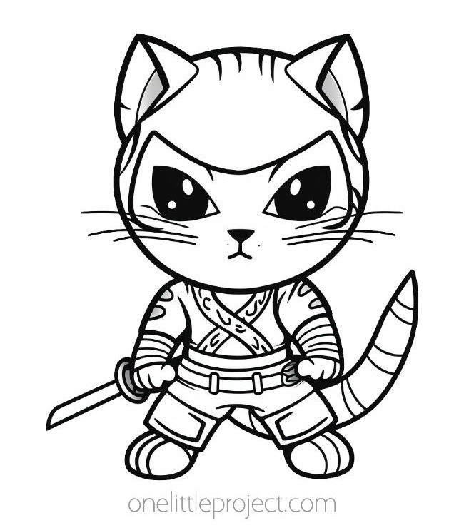 Ninja cat coloring page