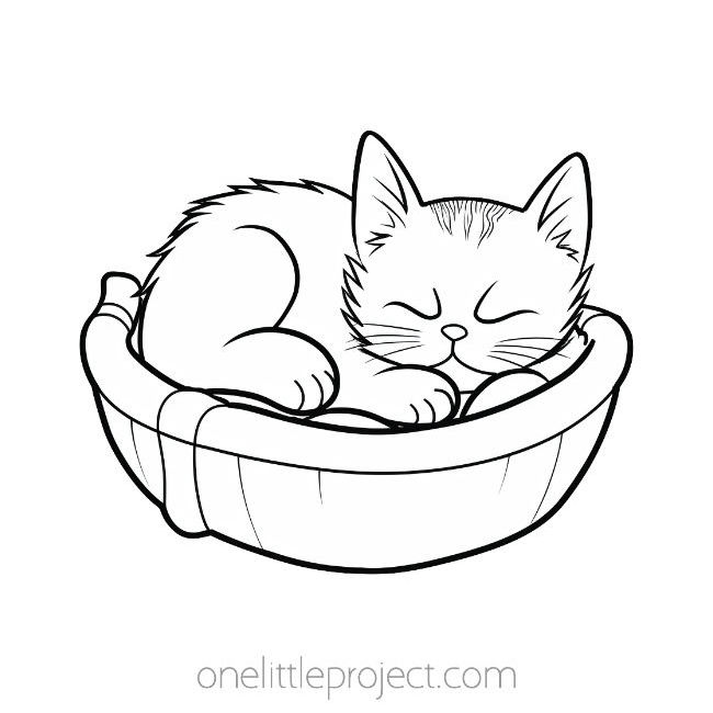 Cute cat coloring page of a napping cat