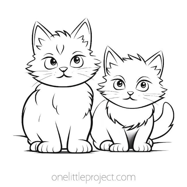 Two sweet kitty friends on a cat coloring page