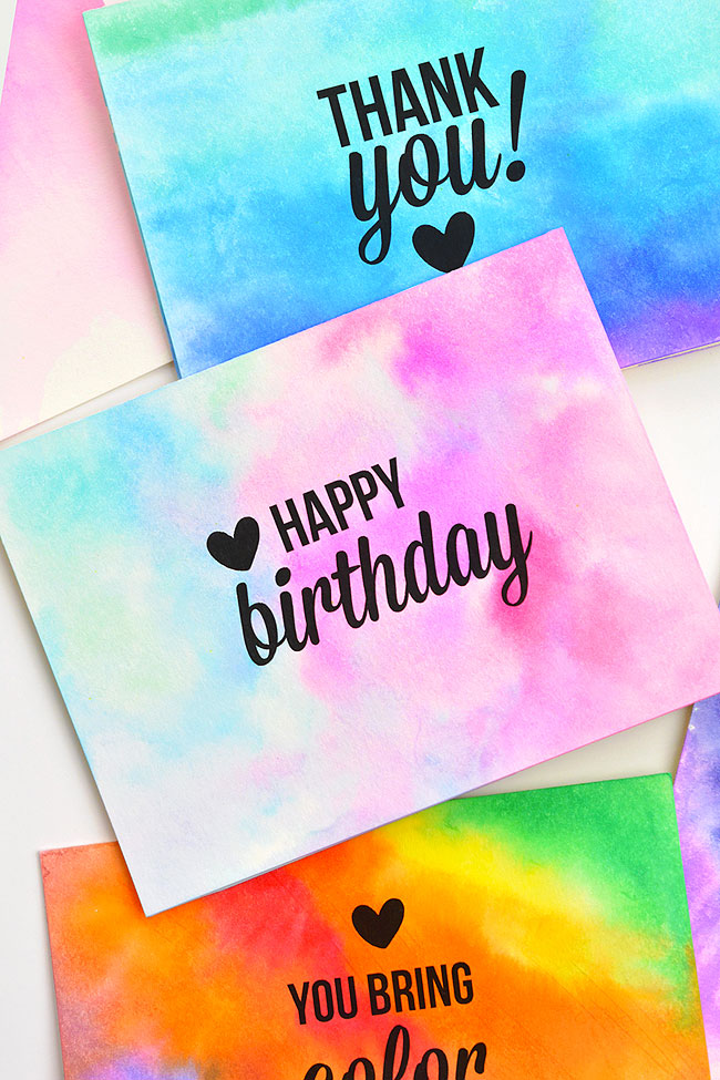 Birthday cards and thank you cards made with cheater watercolor painting