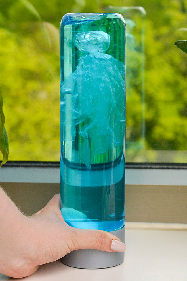 DIY jellyfish in a bottle in front of a window