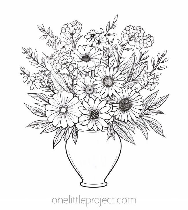 Flower color pages - vase of flowers