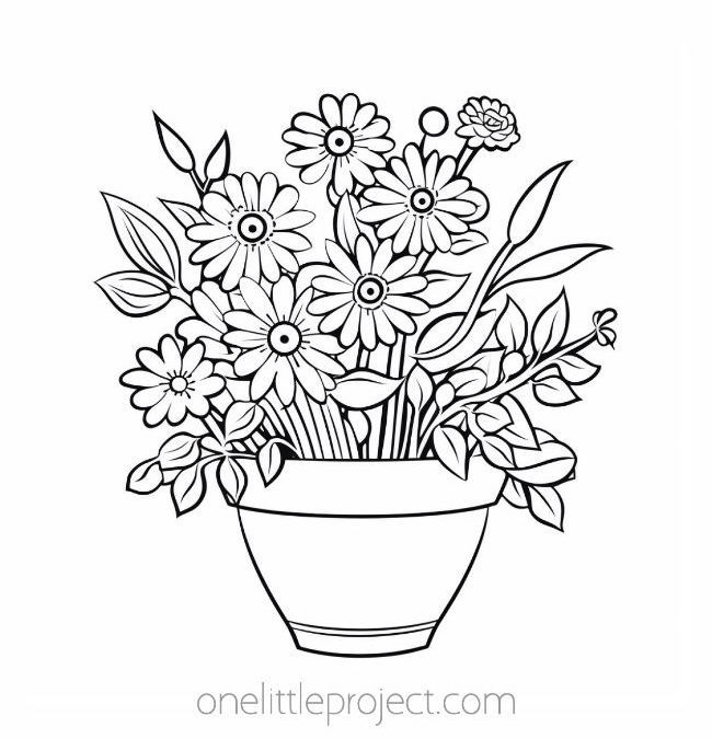 Flower coloring page - planter pot