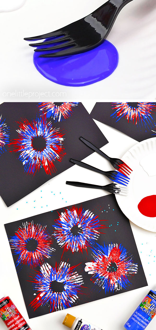 Fork painted fireworks craft for the 4th of July