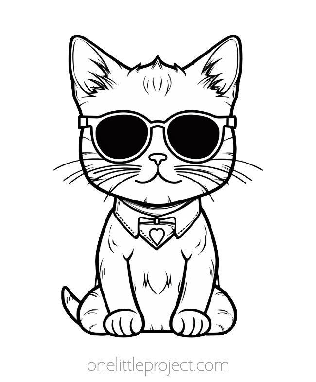 Cool cat with sunglasses coloring page