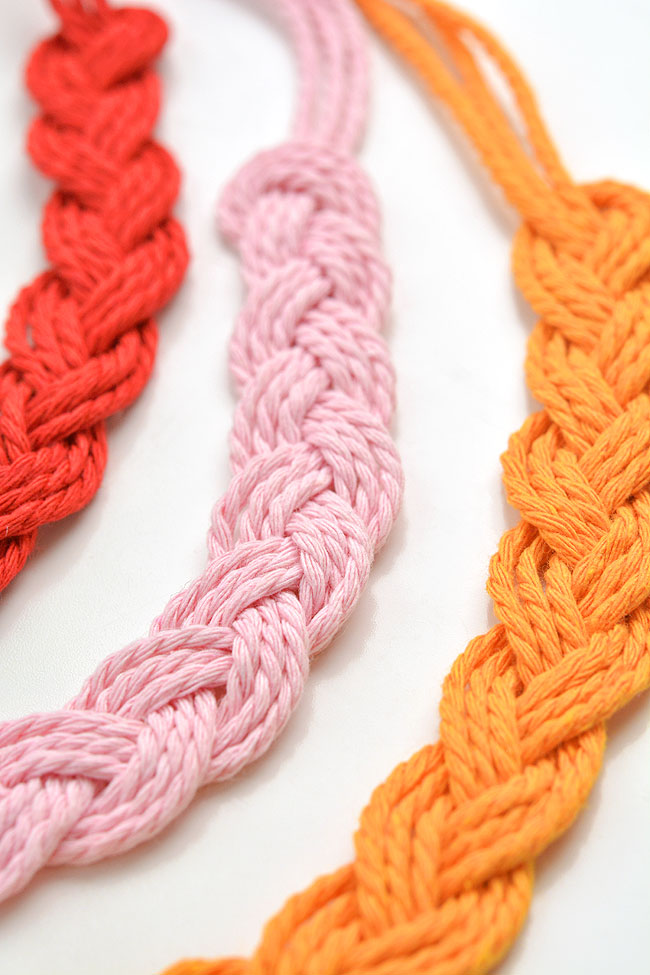 Braided necklaces made from macrame cord