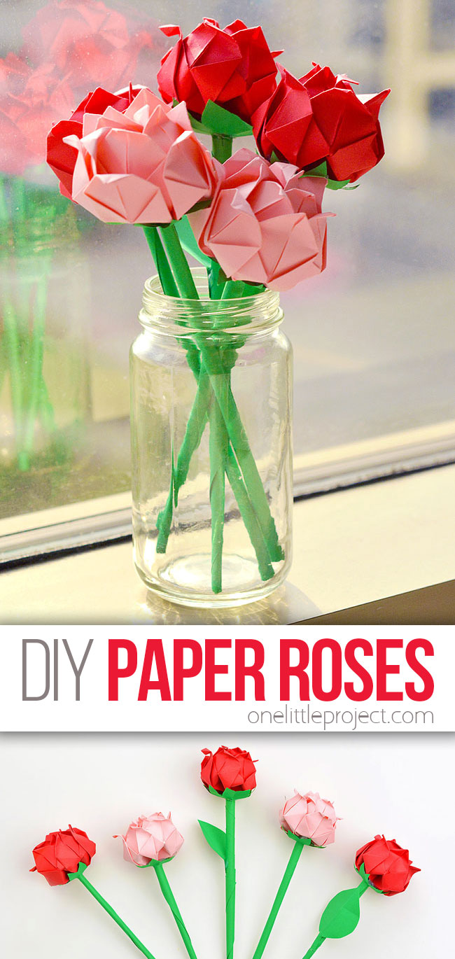 Folded paper roses in a vase