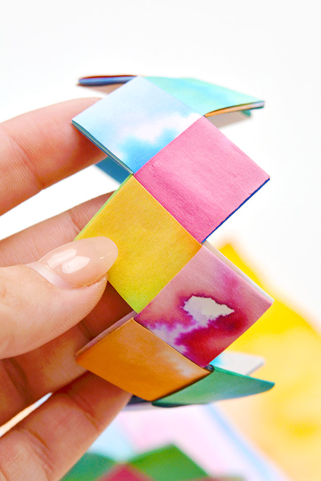 Pretty colors on a folded origami paper bracelet
