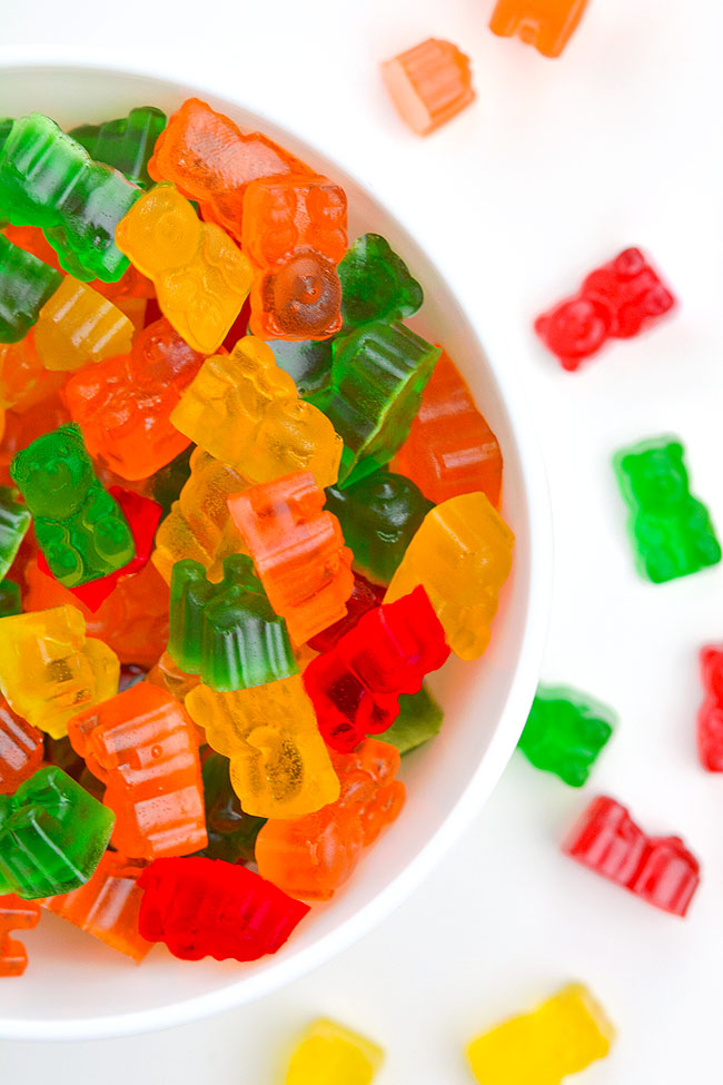 A bowl full of homemade gummy bears