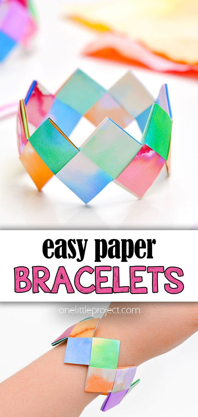 Folded paper bracelets made with watercolor painted paper
