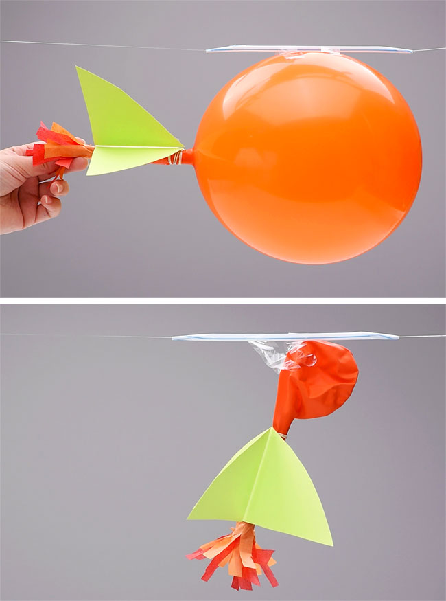 A blown up rocket balloon and how it looks when it's deflated
