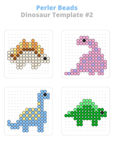 Free template of dinosaur Perler bead patterns featuring cute and small dinos