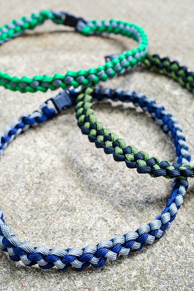 Three paracord necklaces in different colours