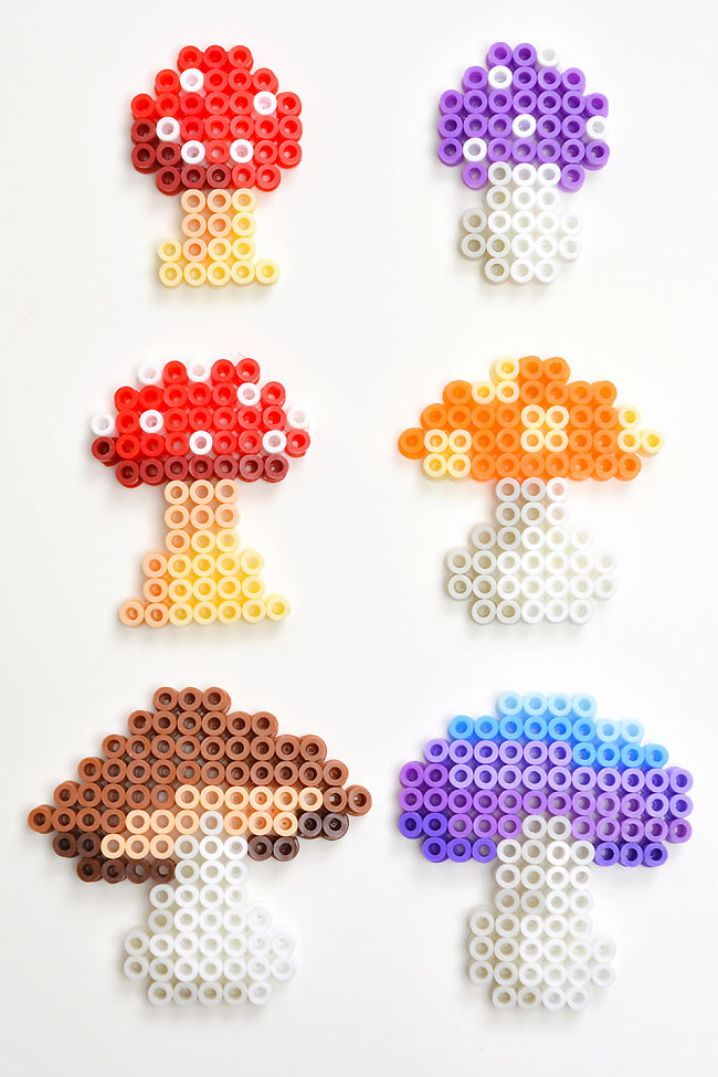 6 different mushroom Perler bead patterns